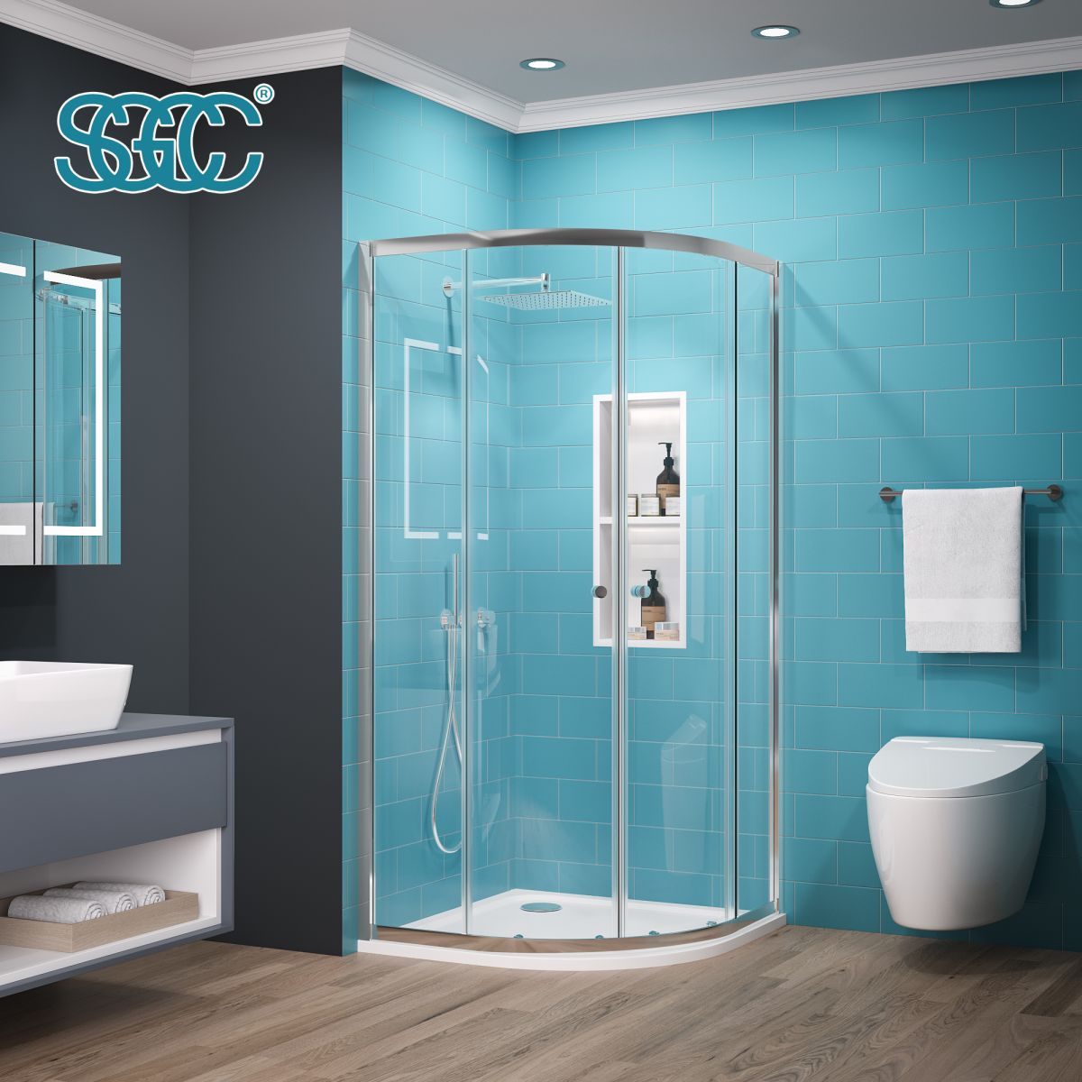 Prism-R Neo-Angle Frameless Shower Door 36 in. W x 72 in. H,Corner Shower Enclosure,6mm Clear Glass,Sliding Shower Doors,Chrome,Not Base