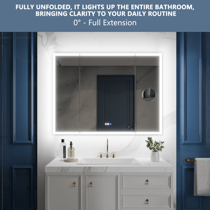 TriFold 54" W x 36" H LED Lighted Tri-Fold Bathroom Mirror, Front & Back Lighting, with Movable 10X Magnifying Mirror