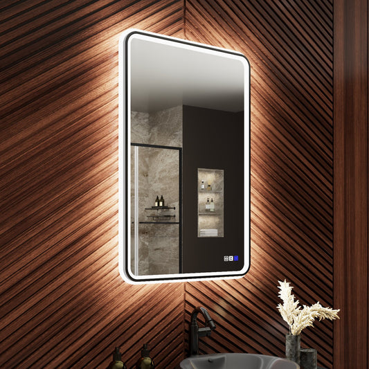 Lumina 24" W x 36" H LED Lighted Bathroom Mirror,High Illuminate, Inner & Outer Lighting,Anti-Fog, Dimmable,Black Frame with Rounded Corners