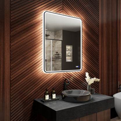 Lumina 30" W x 36" H LED Lighted Bathroom Mirror,High Illuminate, Inner & Outer Lighting,Anti-Fog, Dimmable,Black Frame with Rounded Corners