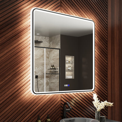 Lumina 36" W x 36" H LED Lighted Bathroom Mirror,High Illuminate, Inner & Outer Lighting,Anti-Fog, Dimmable,Black Frame with Rounded Corners