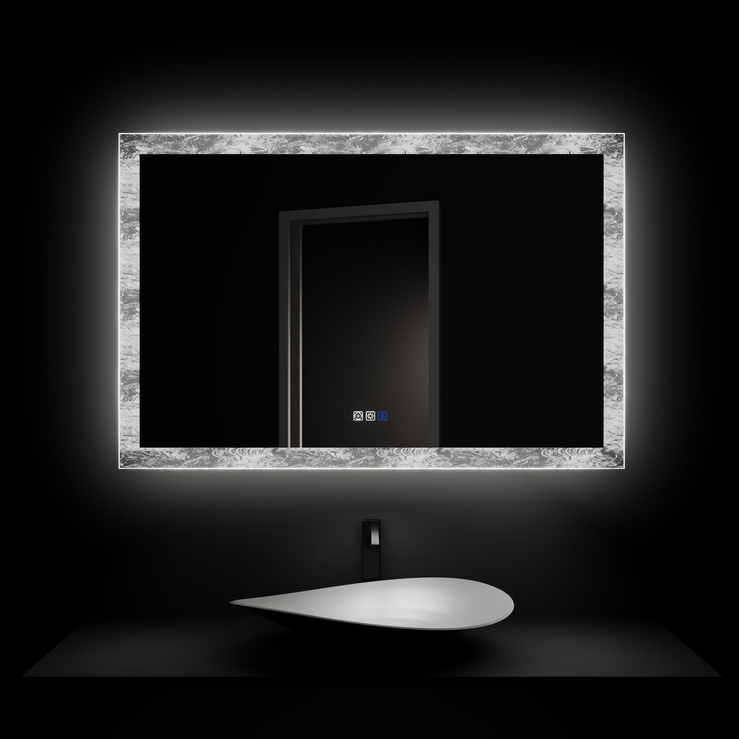 Glacy Series 48" x 32" Rectangle LED Bathroom Mirror – Ice Textures Edge, Smart Dimming, Defogger, ETL Certified