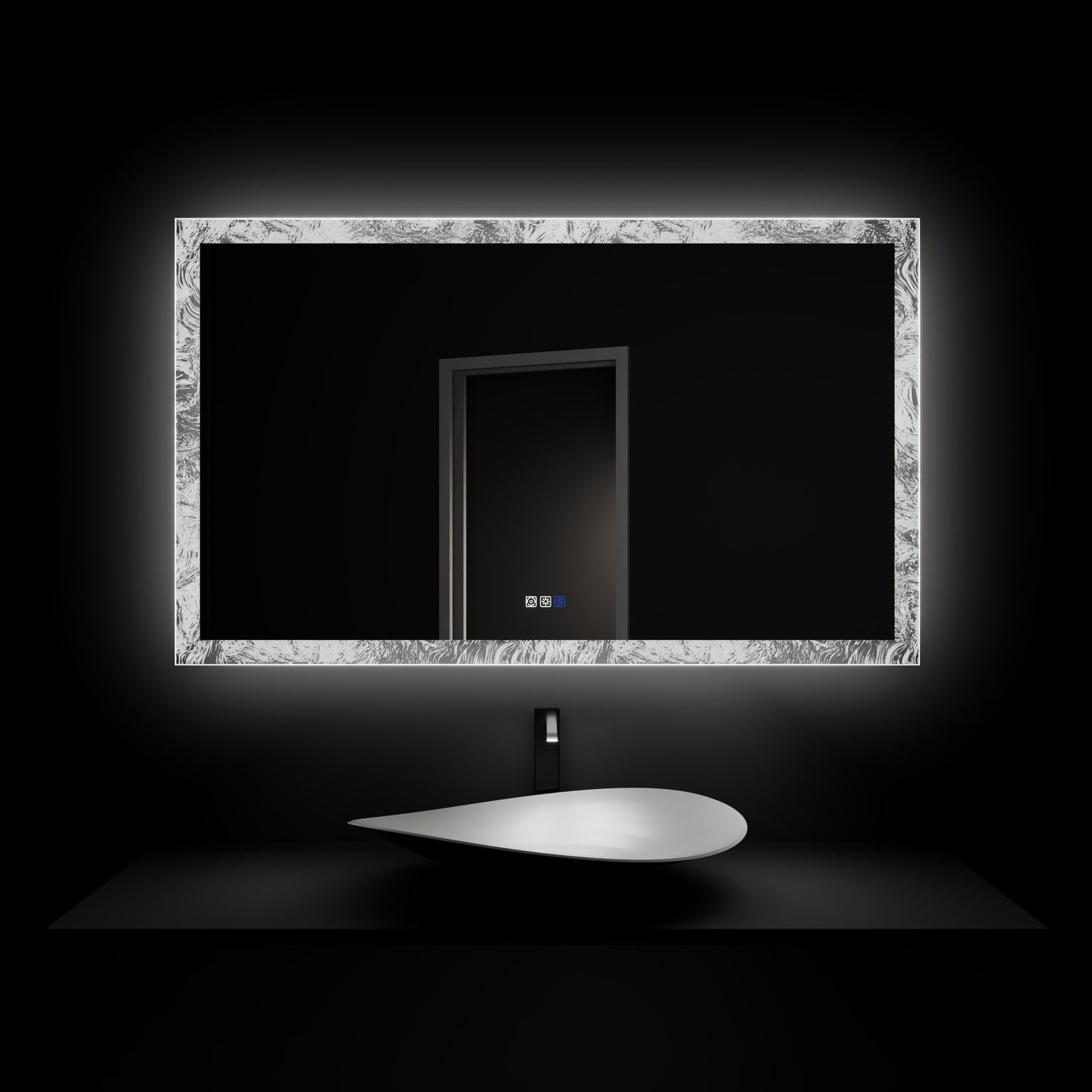 Glacy Series 60" x 36" Rectangle LED Bathroom Mirror – Ice Textures Edge, Smart Dimming, Defogger, ETL Certified (Copy)