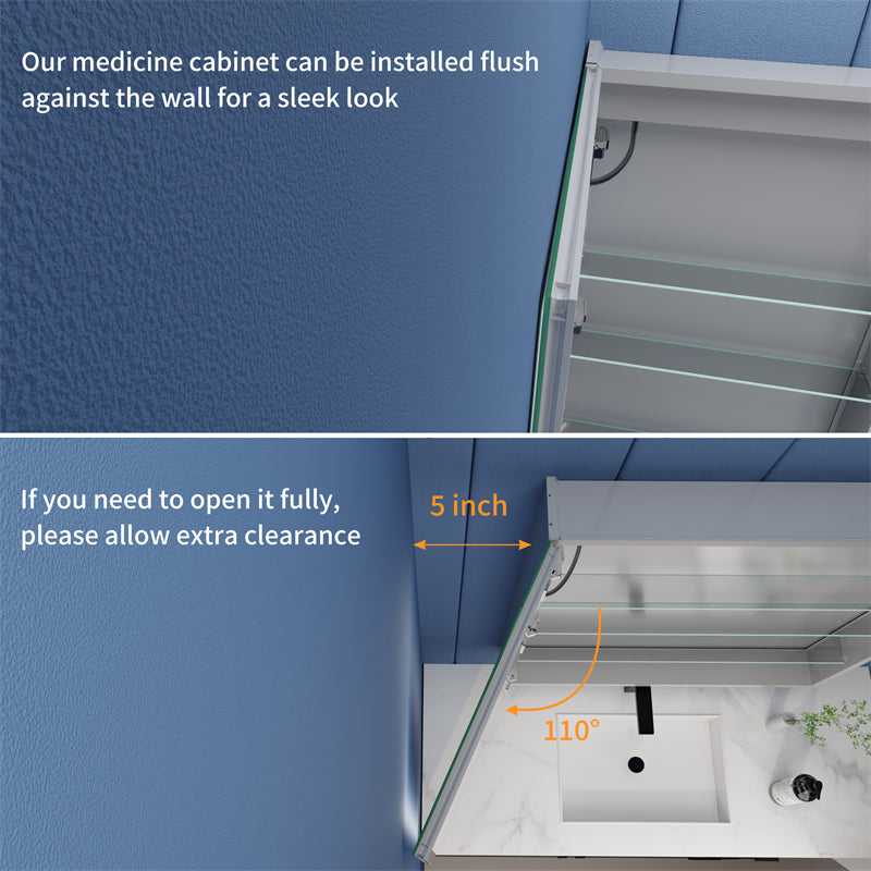 Rim 20" W x 30" H Lighted Medicine Cabinet Recessed or Surface LED Medicine Cabinet with Outlets & USBs,Hinge on the left