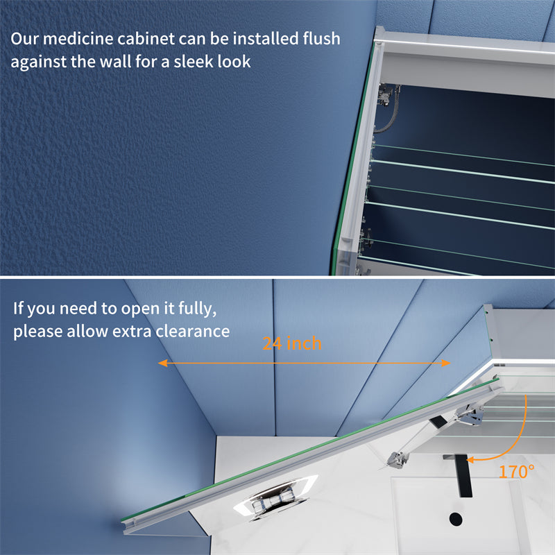 Illusion-B 24" x 36" LED Lighted Inset Mirrored Medicine Cabinet with Magnifiers Front and Back Light