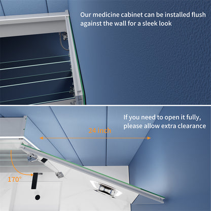 Illusion-B 24" x 36" LED Lighted Inset Mirrored Medicine Cabinet with Magnifiers Front and Back Light, Right Hinge