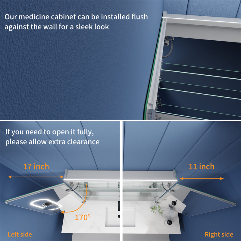 Illusion 30" x 32" LED Lighted Medicine Cabinet with Magnifiers Front and Back Light