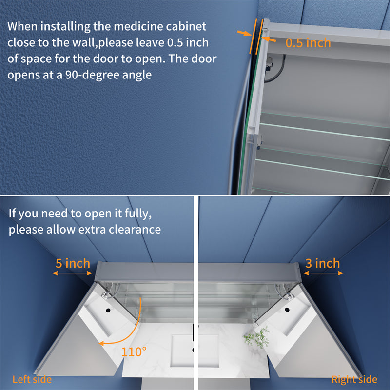 Boost-M1 30" W x 30" H Square Led Lighted Mirror Medicine Cabinet Recessed or Surface Mount,Defog