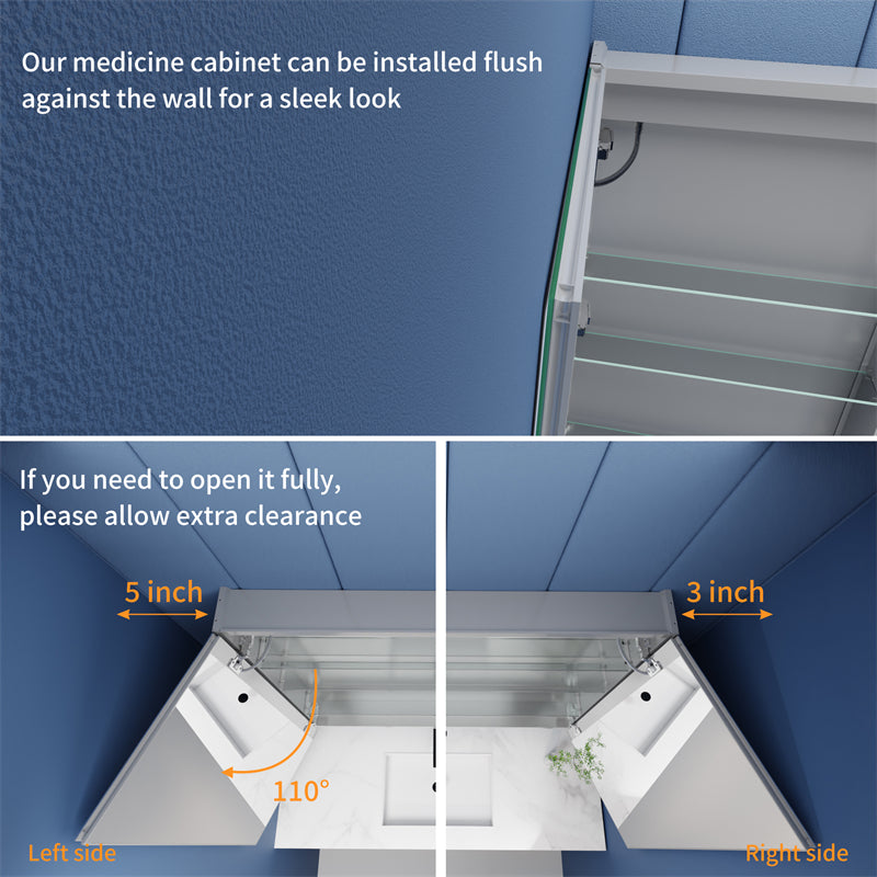 Rim 30" W x 32" H Lighted Medicine Cabinet Recessed or Surface LED Medicine Cabinet with Outlets & USBs