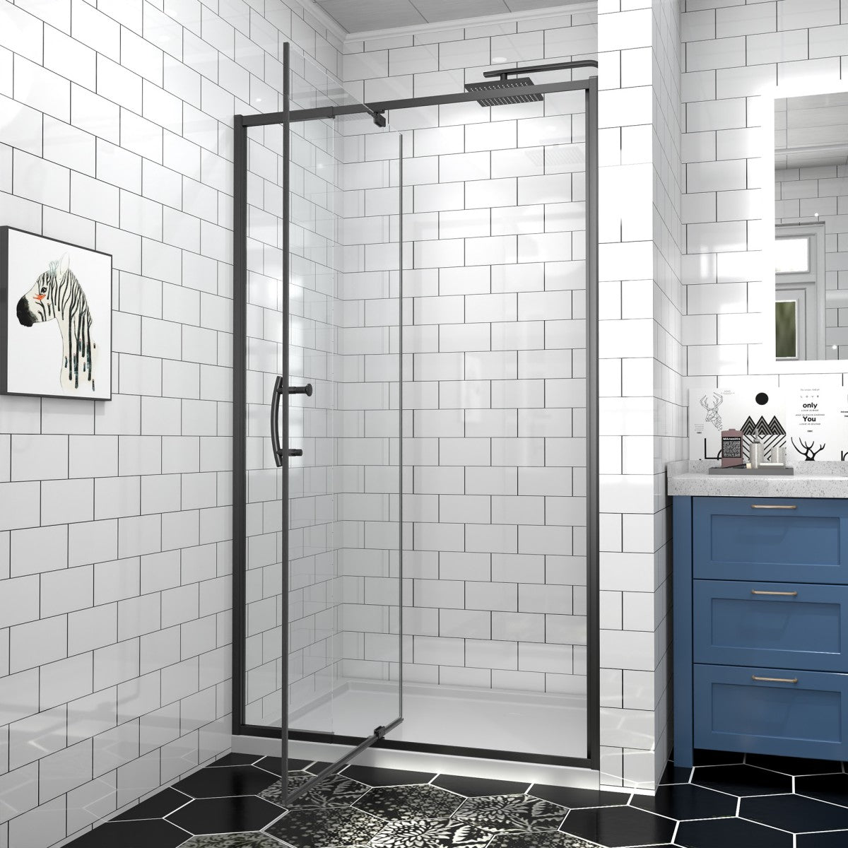 Flexi Showers 28-32" W x 72" H Glass Shower Doos Semi-Frameless,6mm Clear Tempered Glass Panel, Black Finish