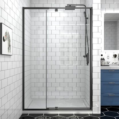 Flexi 44-48"x71" Frameless Shower Door in Matte Black,Water Repellent Glass with Seal Strip Parts and Handle,6mm Glass Shower Door