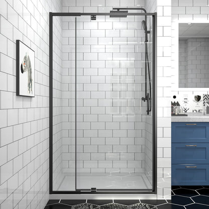 Flexi Showers 28-32" W x 72" H Glass Shower Doos Semi-Frameless,6mm Clear Tempered Glass Panel, Black Finish