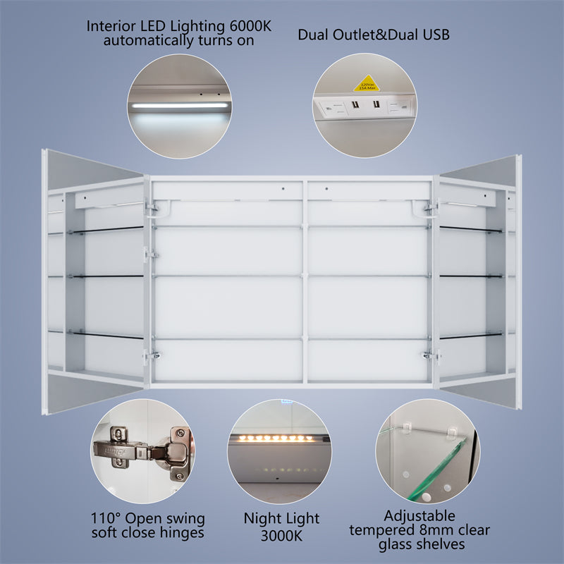 Boost-M2 44" W x 32" H Bathroom Light Medicine Cabinets with Vanity Mirror Recessed or Surface