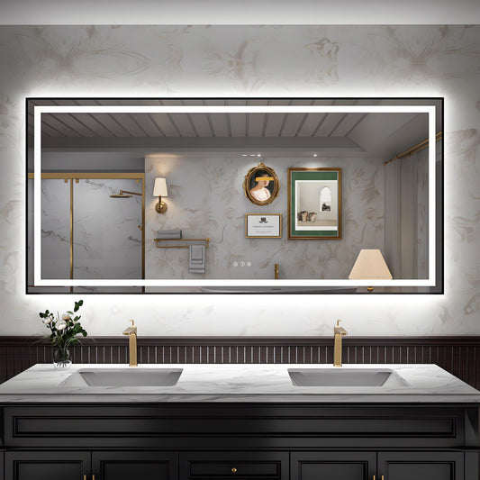 Apex-B 77x36in vanity with lights and mirror for Bathroom Wall,Framed LED Bathroom Mirror,Anti-Fog,Shatter-Proof,ETL Listed