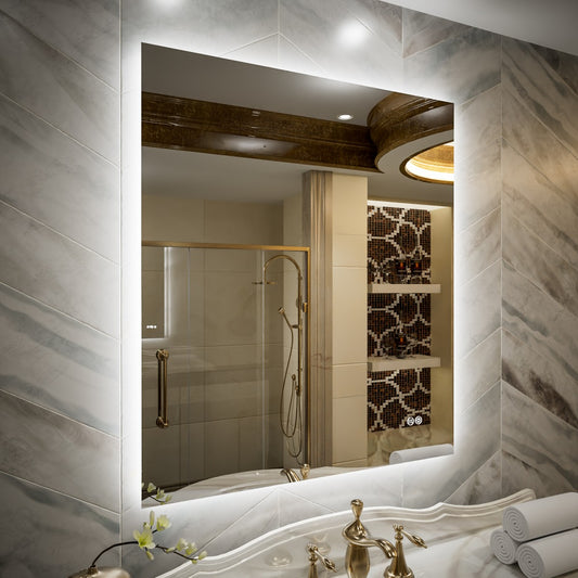 Navi LED Bathroom Mirror 32" x 36" with Backlit,Mirror with Lights Wall Mounted Anti Fog,Led Mirror for Bathroom,HD Tempered Glass,Shatter-Proof