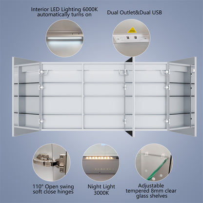 Boost-M2 60" W x 32" H LED Lighted Bathroom Medicine Cabinet with Mirror Recessed or Surface led Medicine Cabinet