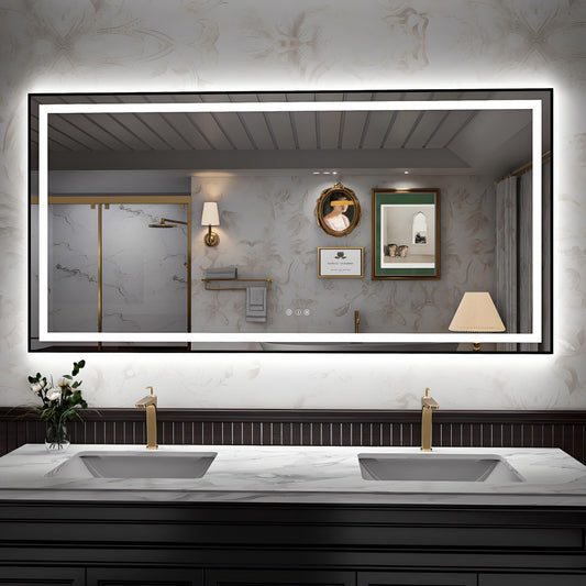 Apex-B 72x36in vanity with lights and mirror for Bathroom Wall,Framed LED Bathroom Mirror,Anti-Fog,Shatter-Proof,ETL Listed