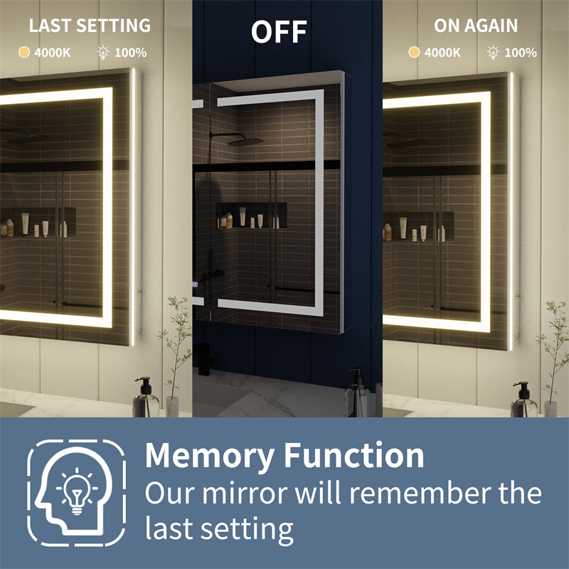 Illusion-B 42" x 36" LED Lighted Inset Mirrored Medicine Cabinet with Magnifiers Front and Back Light