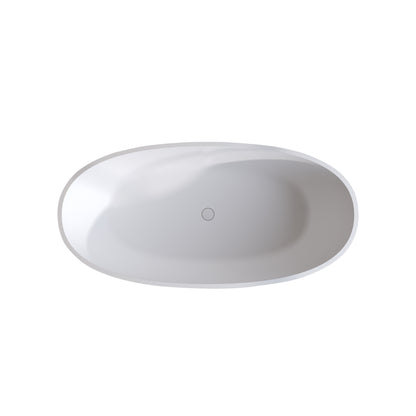 Exbrite 59'' Solid Surface Matte Tub, Solid Surface Soaking Tub, Stone Resin Freestanding Bathtub,Pop-up Drain, Matte White,Oval