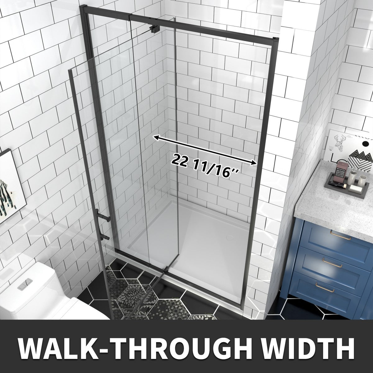 Flexi Showers 28-32" W x 72" H Glass Shower Doos Semi-Frameless,6mm Clear Tempered Glass Panel, Black Finish