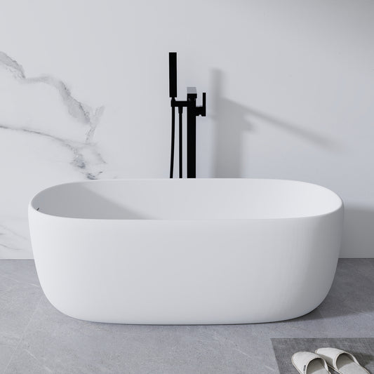 Allsumehome 51'' Resin Stone Soaking Bathtub,Solid Surface Modern Tubs with Overflow and Pop-up Drain in White