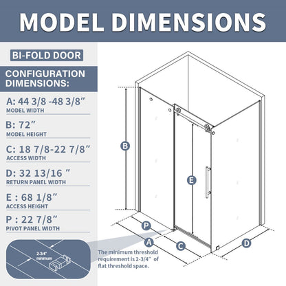 Haven Corner Shower Enclosure 44-48''D.x32''W.x 72''H Framed Shower Door,10mm Tempered Glass Sliding Shower Door,Matte Black,Not Base