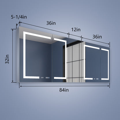 Boost-M2 84" W x 32" H Bathroom Narrow Light Medicine Cabinets with Vanity Mirror Recessed or Surface