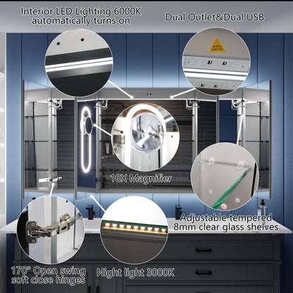 Illusion-B 66" x 36" LED Lighted Inset Mirrored Medicine Cabinet with Magnifiers Front and Back Light