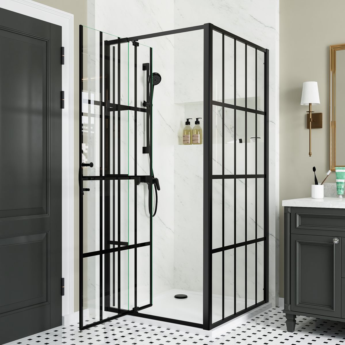 Haven Frameless Shower Door 36 in. W x 72 in. H,Corner Shower Enclosure,6mm Clear Glass,Pivot Shower Doors,Brushed Nickel,Not Shower Base