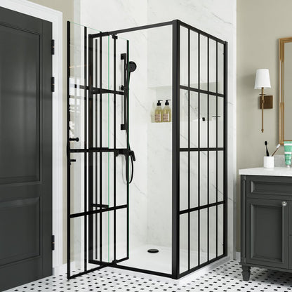 Haven Frameless Shower Door 36 in. W x 72 in. H,Corner Shower Enclosure,6mm Clear Glass,Pivot Shower Doors,Brushed Nickel,Not Shower Base