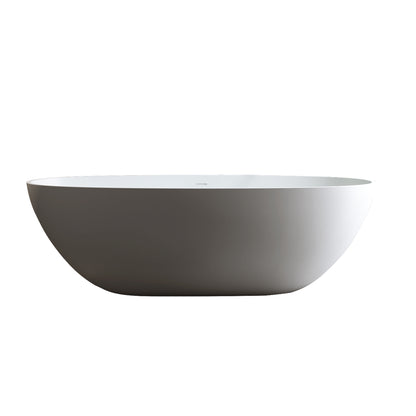 Exbrite 59'' Solid Surface Matte Tub, Solid Surface Soaking Tub, Stone Resin Freestanding Bathtub,Pop-up Drain, Matte White,Oval