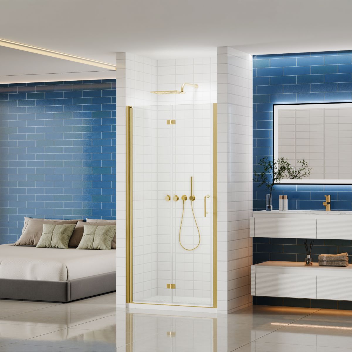 Exbrite Adapt Foldable Hinged Bathtub Glass Door 36-37 in.W x 72 in.H Pivot Swing Shower Doors,Brushed Gold,Clear Tempered Glass