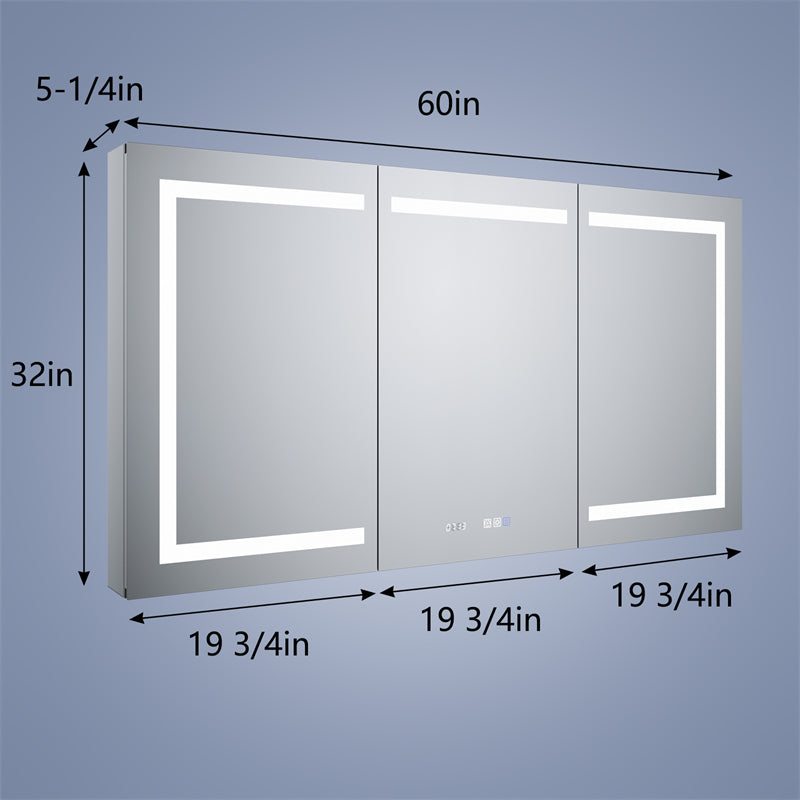 Boost-M2 60" W x 32" H LED Lighted Bathroom Medicine Cabinet with Mirror Recessed or Surface led Medicine Cabinet