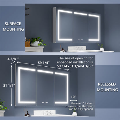 Boost-M2 60" W x 32" H LED Lighted Bathroom Medicine Cabinet with Mirror Recessed or Surface led Medicine Cabinet