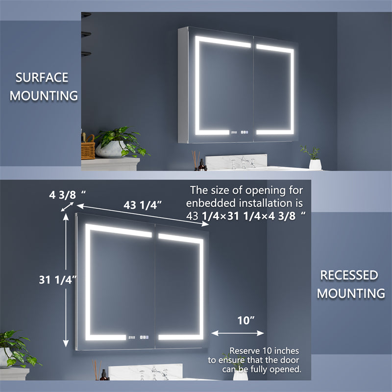 Boost-M2 44" W x 32" H Bathroom Light Medicine Cabinets with Vanity Mirror Recessed or Surface