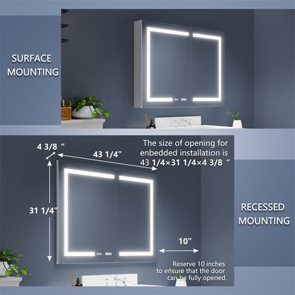 Boost-M2 44" W x 32" H Bathroom Light Medicine Cabinets with Vanity Mirror Recessed or Surface