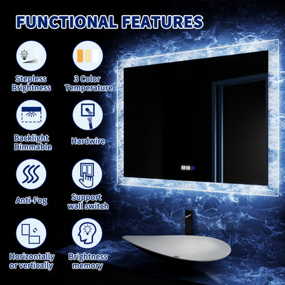 Glacy Series 60" x 36" Rectangle LED Bathroom Mirror – Ice Textures Edge, Smart Dimming, Defogger, ETL Certified (Copy)