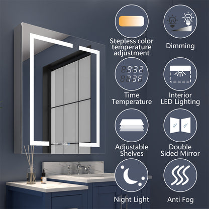 Boost-M2 60" W x 32" H LED Lighted Bathroom Medicine Cabinet with Mirror Recessed or Surface led Medicine Cabinet