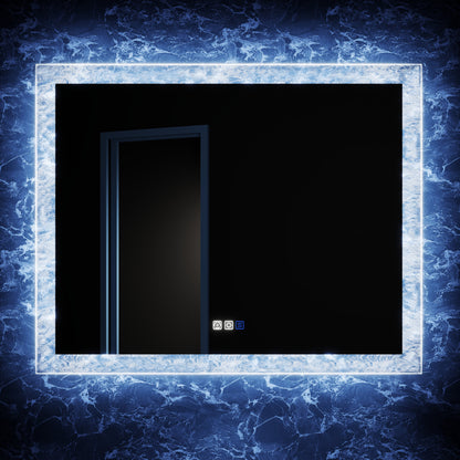 Glacy Series 40" x 32" Rectangle LED Bathroom Mirror – Ice Textures Edge, Smart Dimming, Defogger, ETL Certified