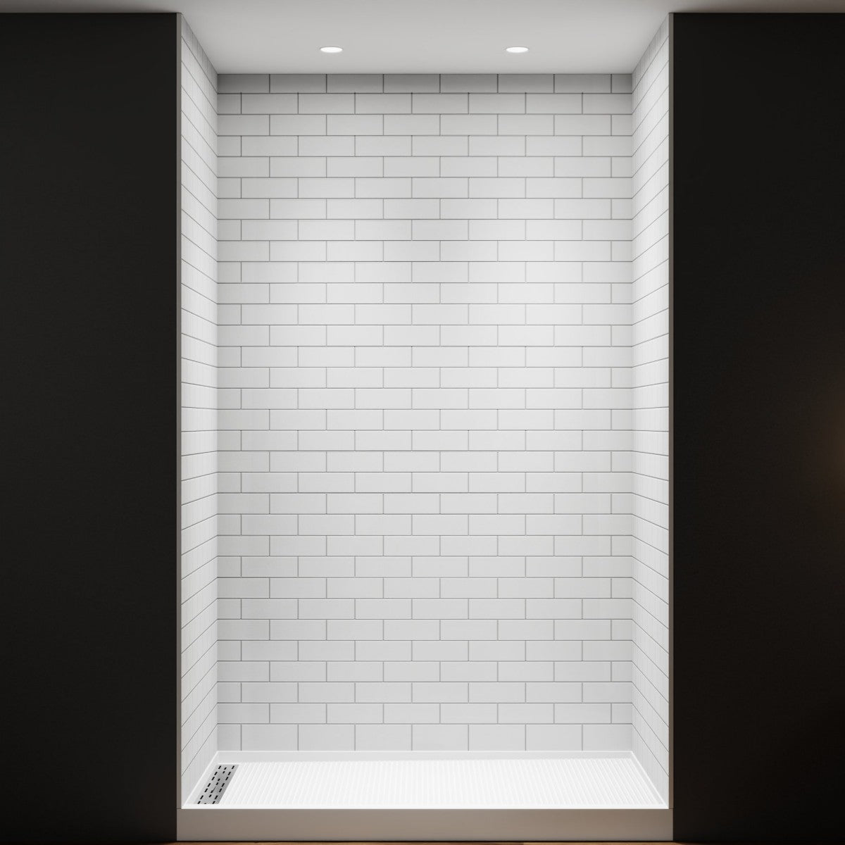 Huck Solid Surface 60" W x 76" H Tile Tub and Shower Wall Panel Surround, Quick Install,Cuttable,Small Tile Pattern,32in