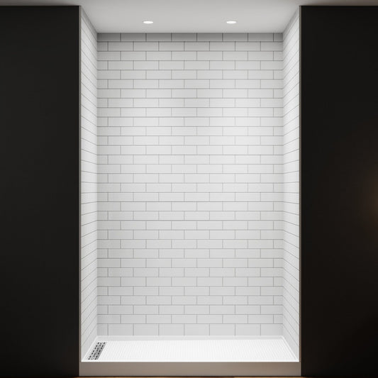 Huck Solid Surface 60" W x 76" H Tile Tub and Shower Wall Panel Surround, Quick Install,Cuttable,Small Tile Pattern,32in