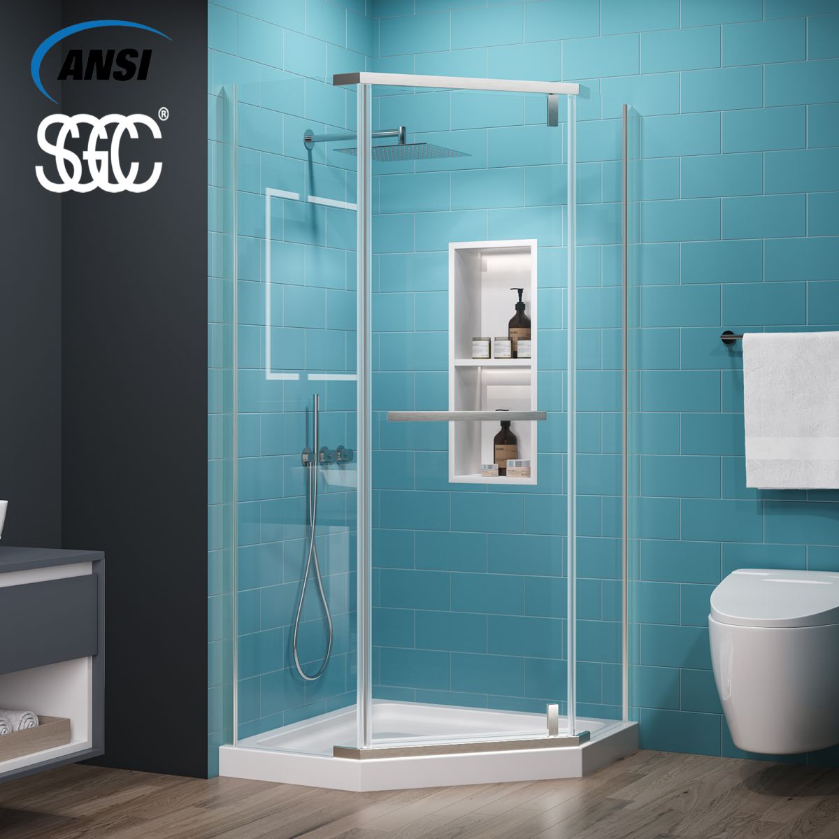 Prism Neo-Angle Frameless Shower Door 36 in. W x 72 in. H,Corner Shower Enclosure,6mm Clear Glass,Pivot Shower Doors,Brushed Nickel