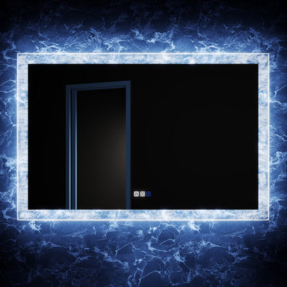 Glacy Series 48" x 32" Rectangle LED Bathroom Mirror – Ice Textures Edge, Smart Dimming, Defogger, ETL Certified