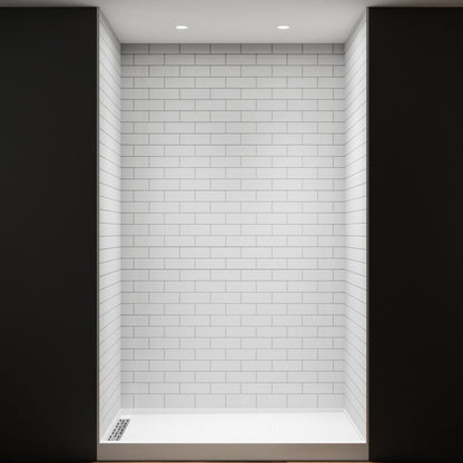 Huck Solid Surface 60" W x 76" H Tile Tub and Shower Wall Panel Surround, Quick Install,Cuttable,Small Tile Pattern,36in