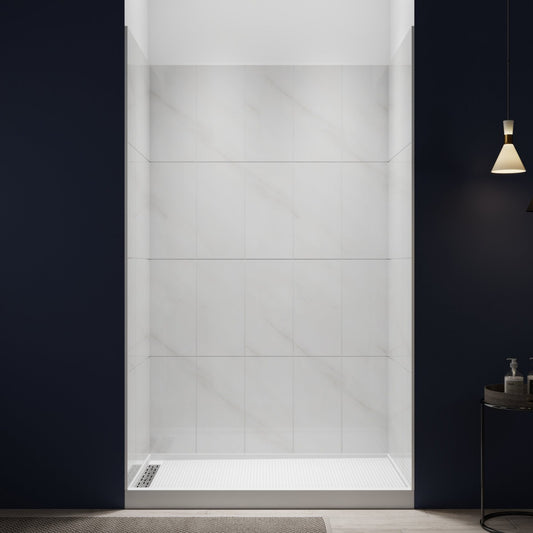 Verona Bathroom Tiles 36"x60"x96"Alcove Stone Shower Wall Kit for Bathroom Remodel,Height adjustable,Fast Installation,Waterproof,Silver White