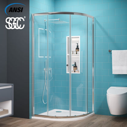 Prism-R Neo-Angle Frameless Shower Door 36 in. W x 72 in. H,Corner Shower Enclosure,6mm Clear Glass,Sliding Shower Doors,Chrome,Not Base