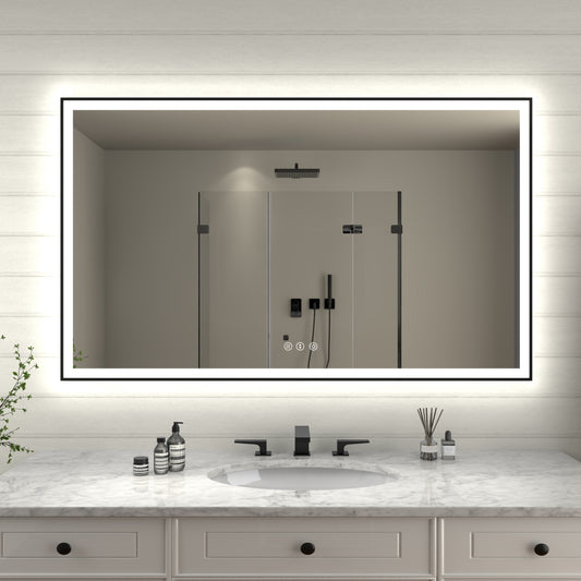 Apex-Noir 60"x36" Framed LED Lighted Bathroom Mirror