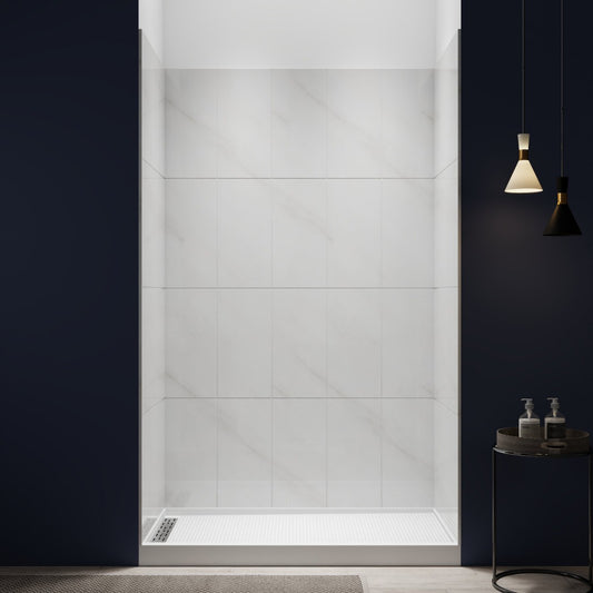 Verona Bathroom Tiles 32"x60"x96"Alcove Stone Shower Wall Kit for Bathroom Remodel,Height adjustable,Fast Installation,Waterproof,Silver White