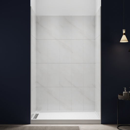 Verona Bathroom Tiles 34"x60"x96"Alcove Stone Shower Wall Kit for Bathroom Remodel,Height adjustable,Fast Installation,Waterproof,Silver White