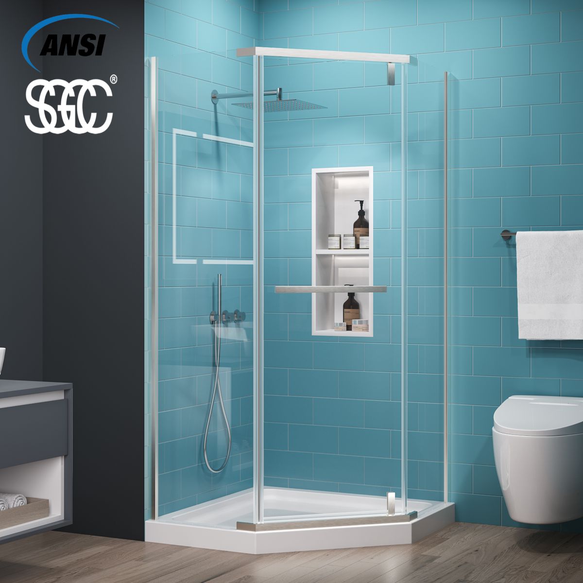 Prism Neo-Angle Frameless Shower Door 38 in. W x 72 in. H,Corner Shower Enclosure with 6mm Clear Glass,Pivot Shower Doors,Brushed Nickel